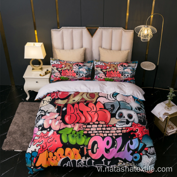 Bộ khăn trải giường ba mảnh bằng polyester in Graffiti 3D